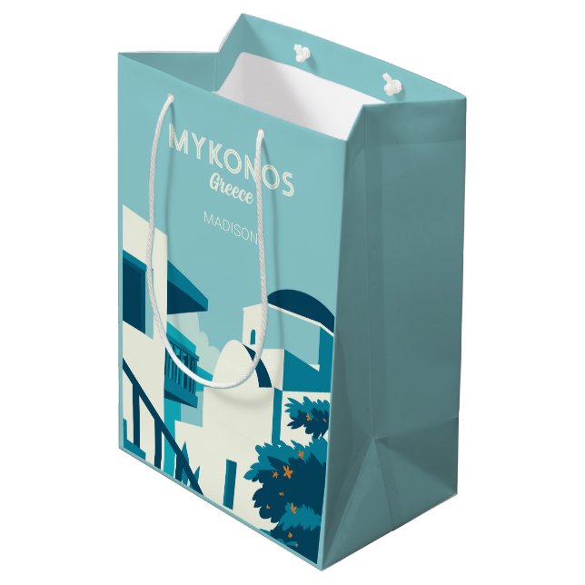 Individuelle Name und Text Griechenland Mittlere Geschenktüte (Rückseite Schrägansicht)