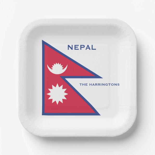 Individuelle Name- und Text-Nepal-Flagge Pappteller (Vorderseite)