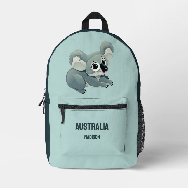 Individuelle Name und Text Niedlich Koala Bedruckter Rucksack (Vorderseite)