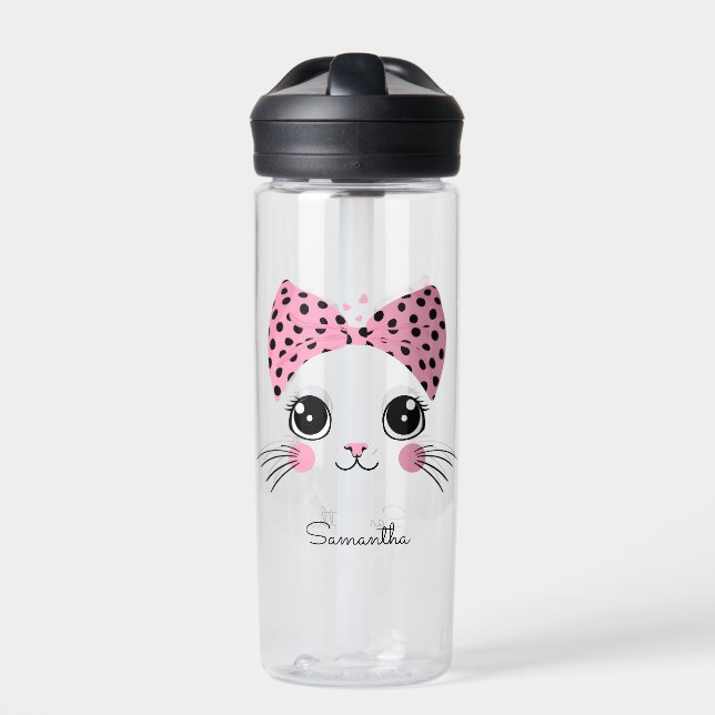 Individuelle Name und Text Niedliche Katze Trinkflasche (Vorderseite)