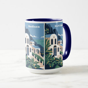 Individuelle Name und Text Santorini Griechenland Tasse