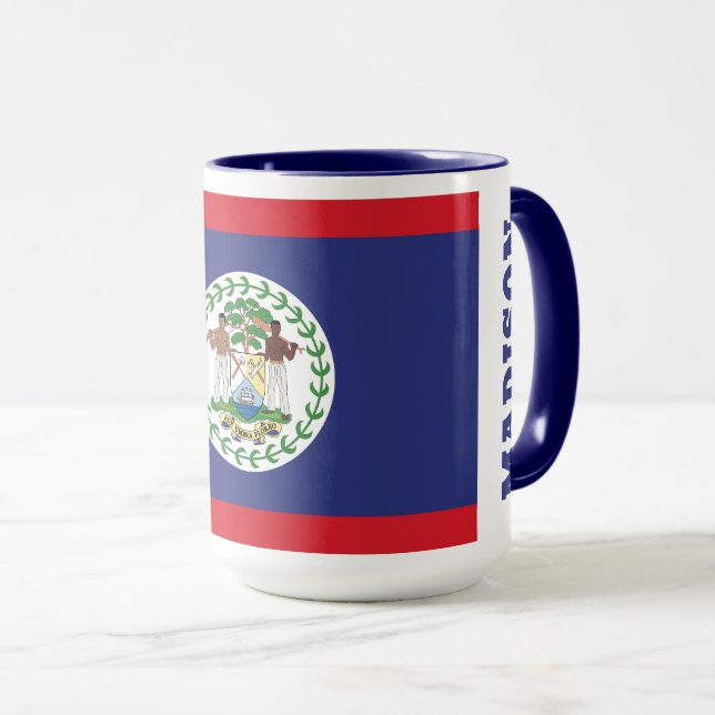 Individuelle Name- und Textbelize-Flagge Tasse (VorderseiteRechts)