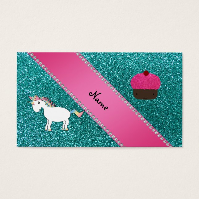 Individuelle Name unicorn cupcake türkis Glitzer (Vorderseite)