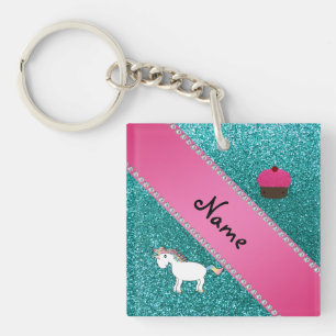 Individuelle Name unicorn cupcake türkis Glitzer Schlüsselanhänger
