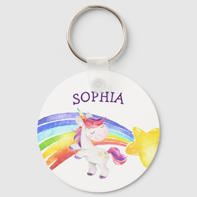 Individuelle Name Unicorn Magische Kinder Niedlich Schlüsselanhänger (Vorderseite)