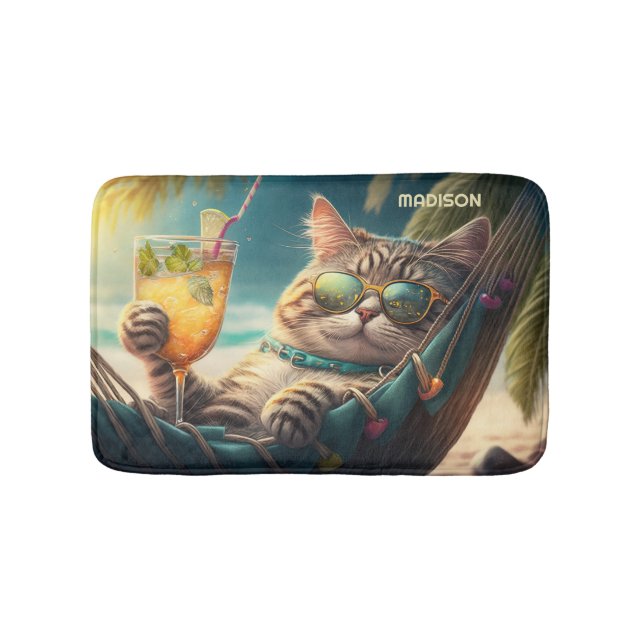 Individuelle Name Vacation Cat Badematte (Vorderseite)