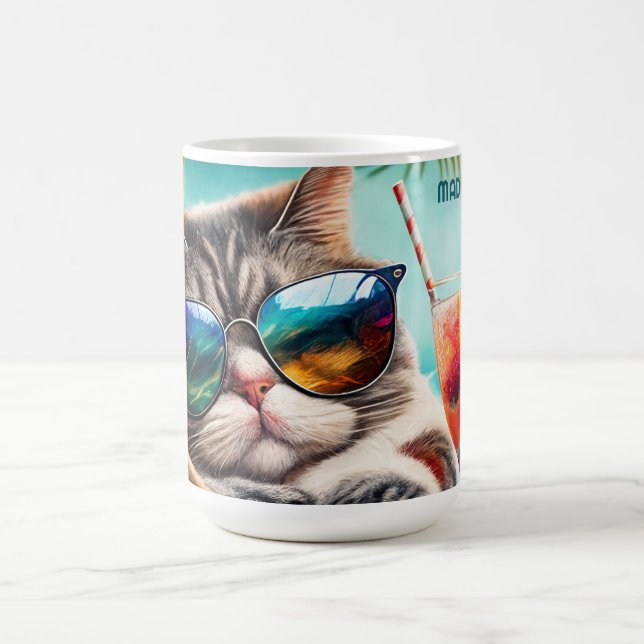 Individuelle Name Vacation Cat Kaffeetasse (Mittel)