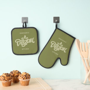 Individuelle Name Vegan Ofenhandschuh & Topflappen-Set