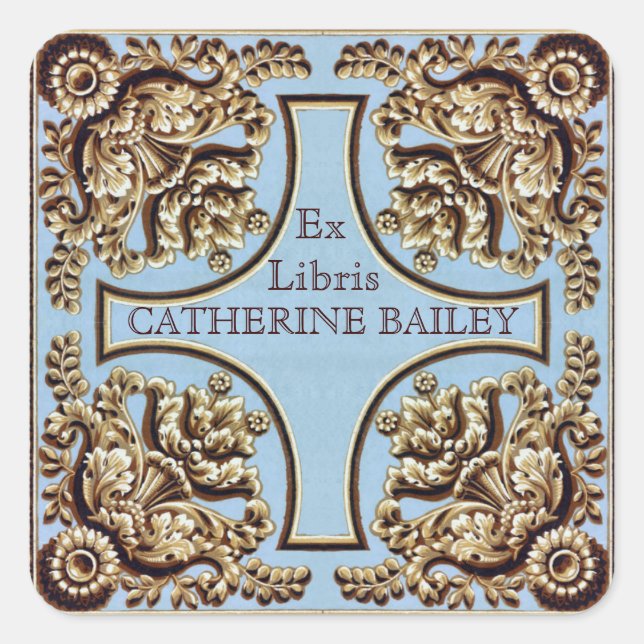Individuelle Name Verzierte Viktorianische Ex-Libr Quadratischer Aufkleber (Vorderseite)