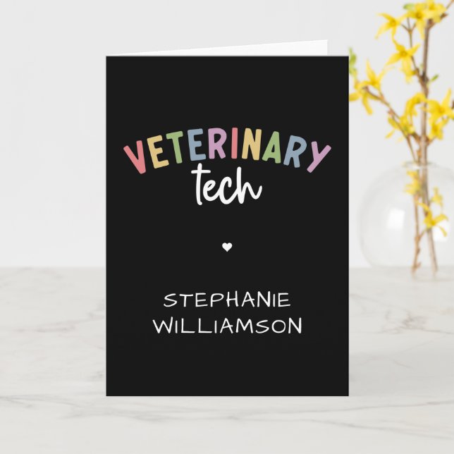 Individuelle Name Veterinary Tech | Tierarzt Karte (Gelbe Blume)