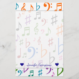 Individuelle Name; Viele farbige Musiknote und Sym Briefpapier
