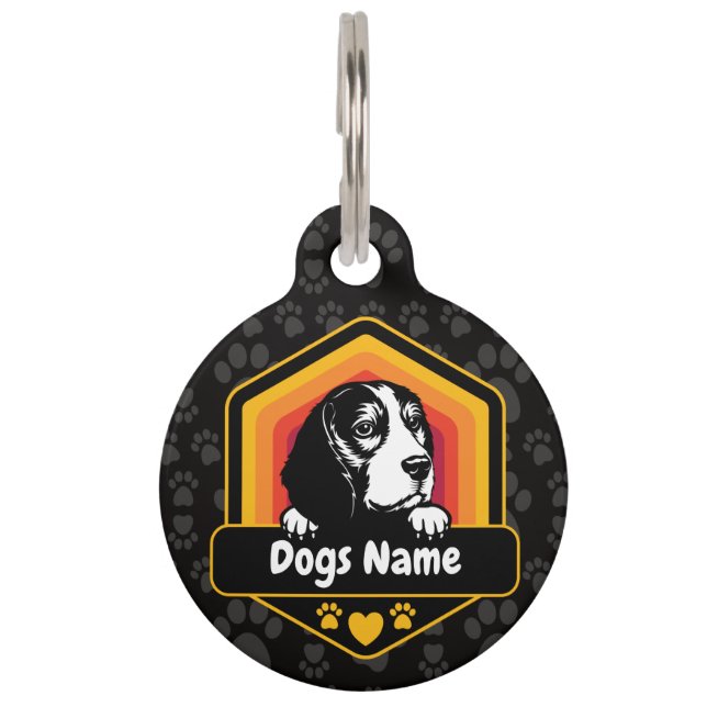 Individuelle Name Vintag Beagle Hund Haustiermarke (Vorderseite)