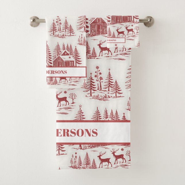 Individuelle Name Vintag Illustration Reindeer Win Badhandtuch Set (Insitu)