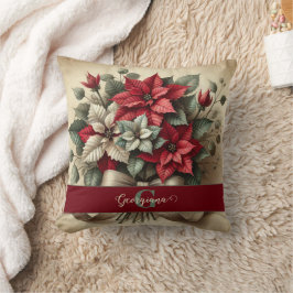 Individuelle Name Vintag Watercolor Poinsettia Bou Kissen