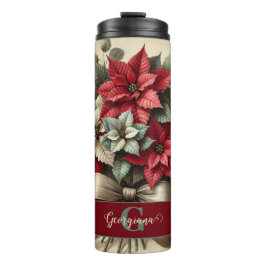 Individuelle Name Vintag Watercolor Poinsettia Bou Thermosbecher