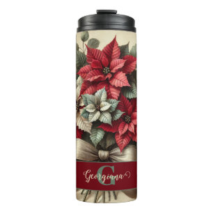 Individuelle Name Vintag Watercolor Poinsettia Bou Thermosbecher