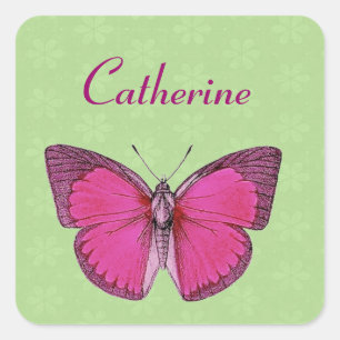 Individuelle Name Vintager Schmetterling Farbiger Quadratischer Aufkleber