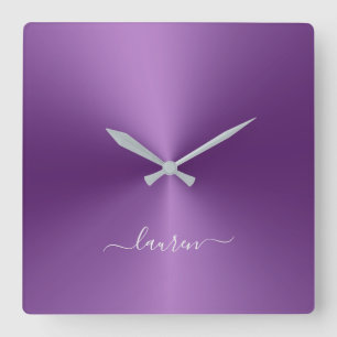 Individuelle Name Violet Metallic Style Acrylic Quadratische Wanduhr
