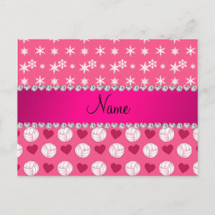 Individuelle Name-Volleyballs Herz-Schneeflocken Postkarte