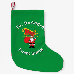 Individuelle Name von Santa African American Green Kleiner Weihnachtsstrumpf