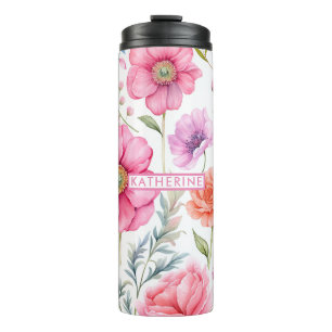 Individuelle Name Wasserfarbe Blume Thermosbecher