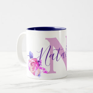 Individuelle Name Wasserfarbe Lila Rose Floral Nat Zweifarbige Tasse