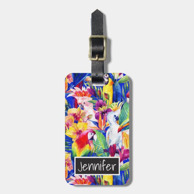 Individuelle Name Wasserfarbenparrosen Gepäckanhänger (Vorderseite vertikal)