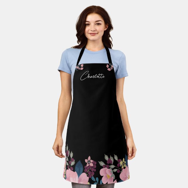 Individuelle Name | Wasserfarbige Blume Boho Styli Schürze (Getragen)