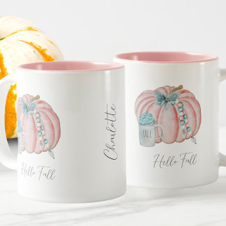 Individuelle Name Watercolor Blue Pink Pumpkin Her Zweifarbige Tasse