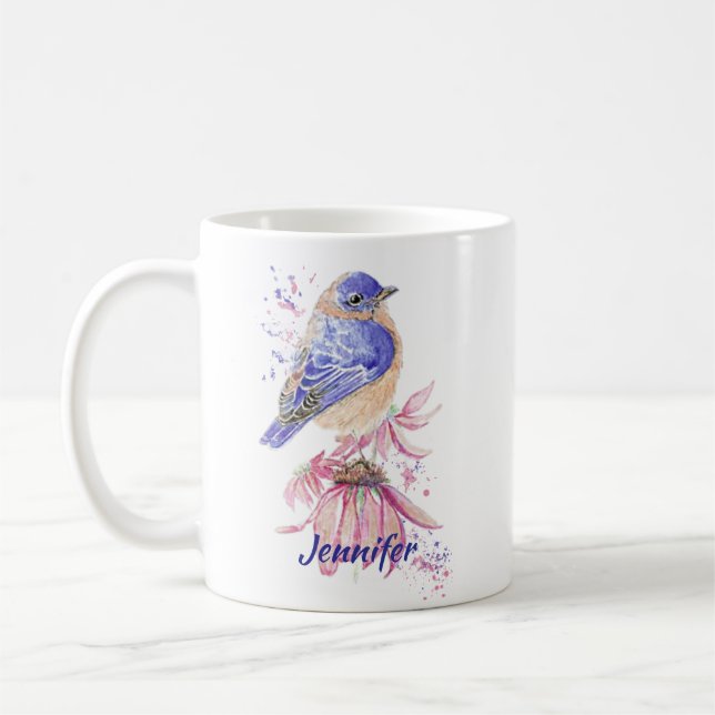 Individuelle Name Watercolor Bluebird Garden Bird  Kaffeetasse (Links)