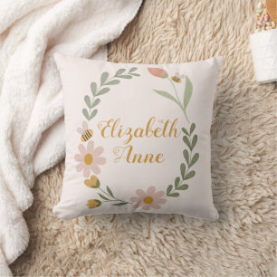 Individuelle Name Watercolor Blumenfrühling Kinder Kissen