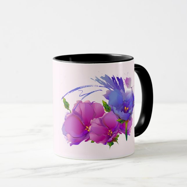 Individuelle Name Watercolor Blumengeschenk Tasse (VorderseiteRechts)