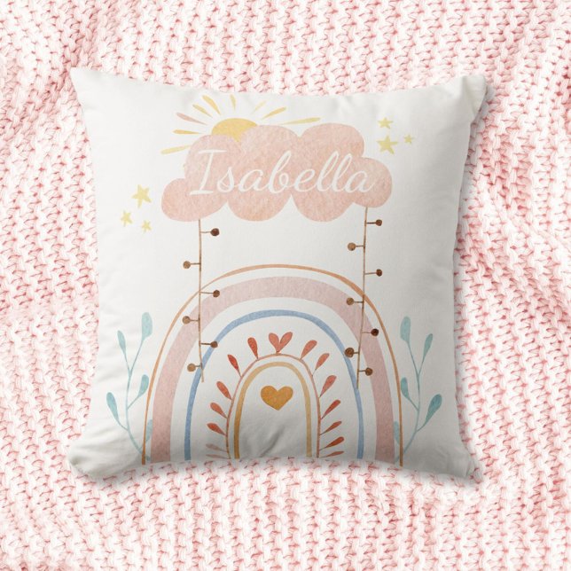 Individuelle Name Watercolor Boho Rainbow Kinderzi Kissen (In situ)