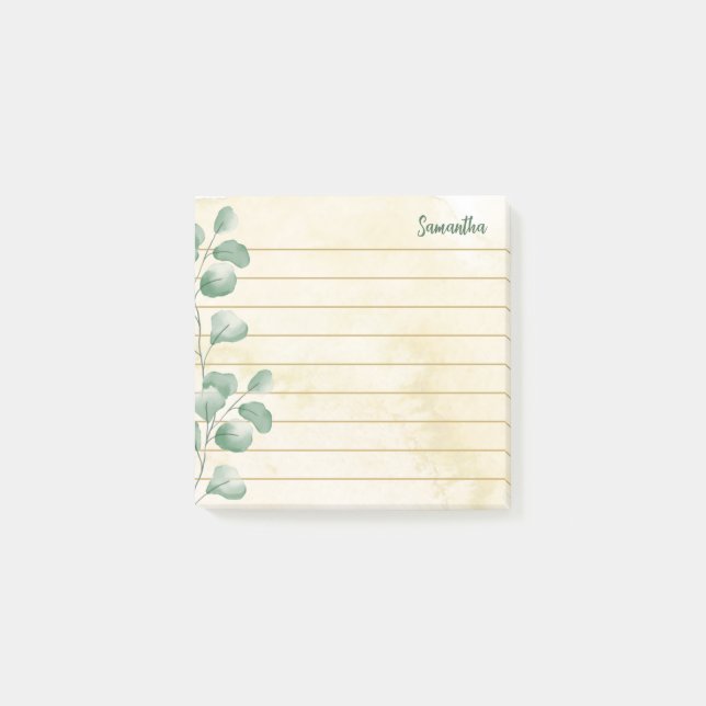 Individuelle Name Watercolor Eucalyptus Elegante G Post-it Klebezettel (Vorderseite)
