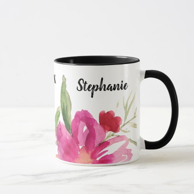Individuelle Name Watercolor Floral Abschluss Gesc Tasse (Rechts)