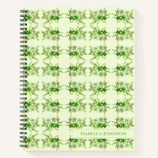 Individuelle Name Watercolor Green Floral Notebook Notizbuch (Vorderseite)
