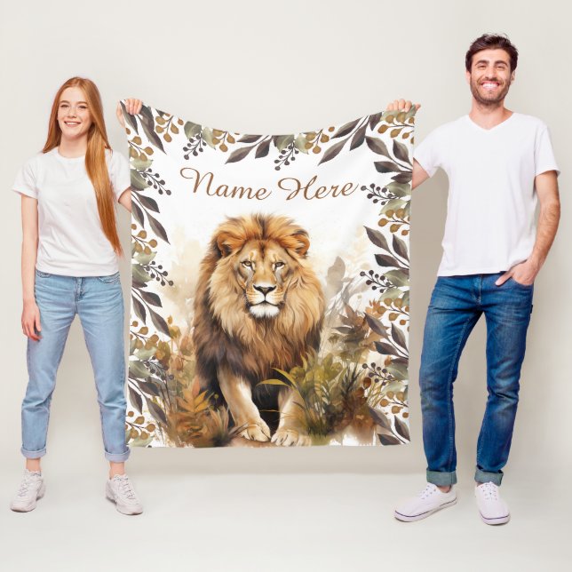 Individuelle Name Watercolor Lion Personalisiert K Fleecedecke (Beispiel)