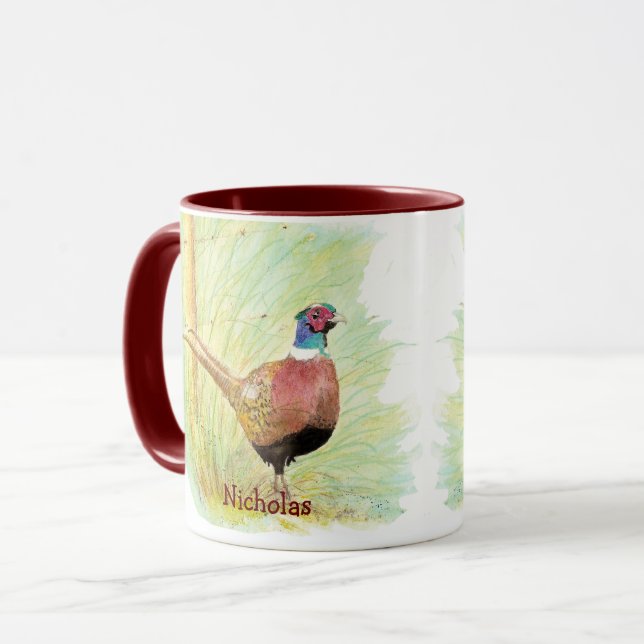 Individuelle Name "Watercolor Pheasant Game Bird Tasse (Vorderseite Links)