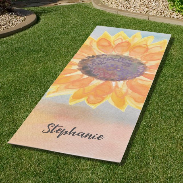 Individuelle Name Watercolor Sonnenblume Yogamatte (Von Creator hochgeladen)