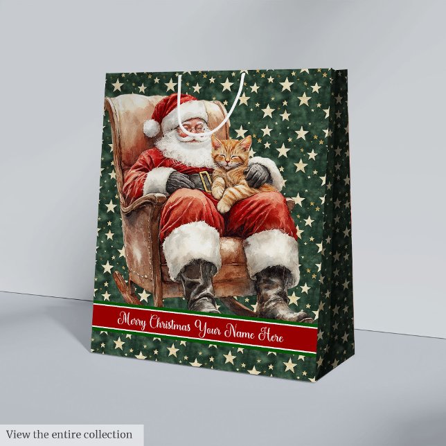 Individuelle Name Watercolor Weihnachtsmann-Gesche Mittlere Geschenktüte (Custom Name Watercolor Santa Claus Gift Bag)