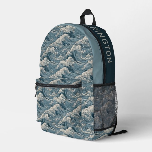 Individuelle Name Waves Muster Bedruckter Rucksack (Rückseitige Ecke Rechts)