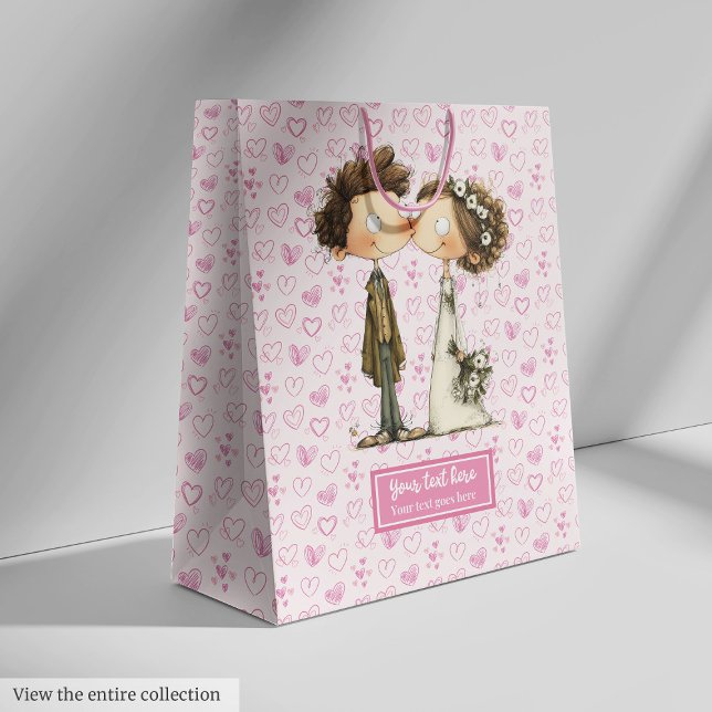 Individuelle Name Wedding Geschenktasche Quirky De Mittlere Geschenktüte (Custom Name Wedding Gift Bag Quirky Design)