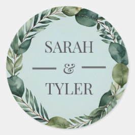 INDIVIDUELLE NAME WEDING EUCALYPTUS-KREDITAUFklebe Runder Aufkleber