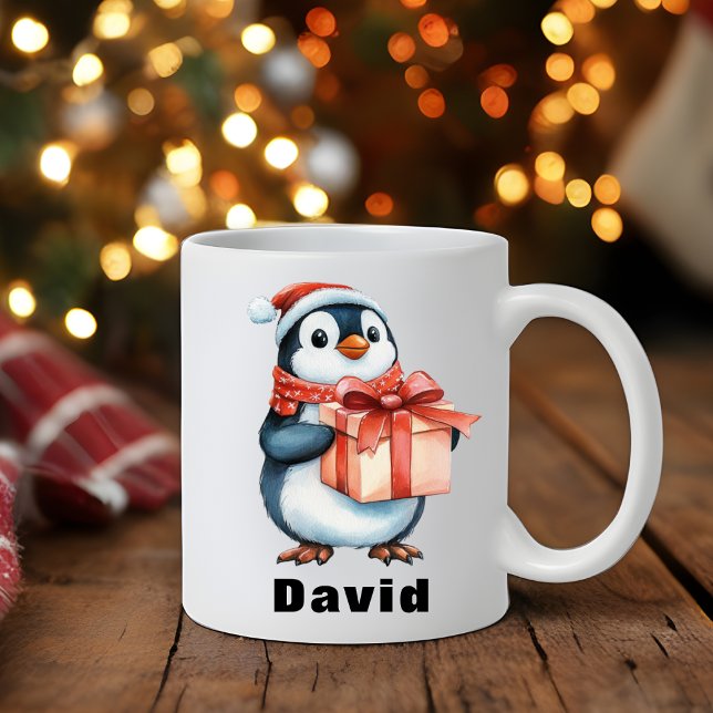 Individuelle Name Weihnachts-Penguin-Geschenk Kaffeetasse (Custom Name Christmas Penguin Gift Coffee Mug)
