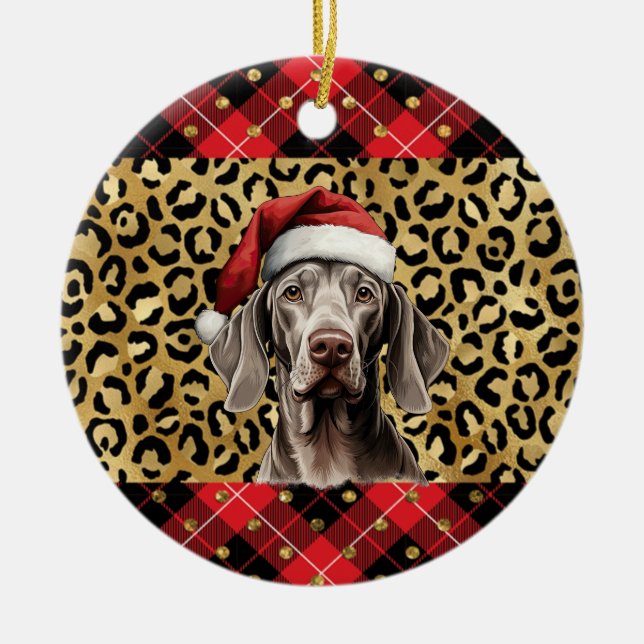 Individuelle Name Weimaraner Hund Weihnachtsmannmü Keramik Ornament (Vorne)
