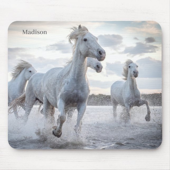 Individuelle Name Weiße Pferde Mousepad (Vorne)