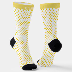 Individuelle Name Weißer Hintergrund Gelber Polka Socken