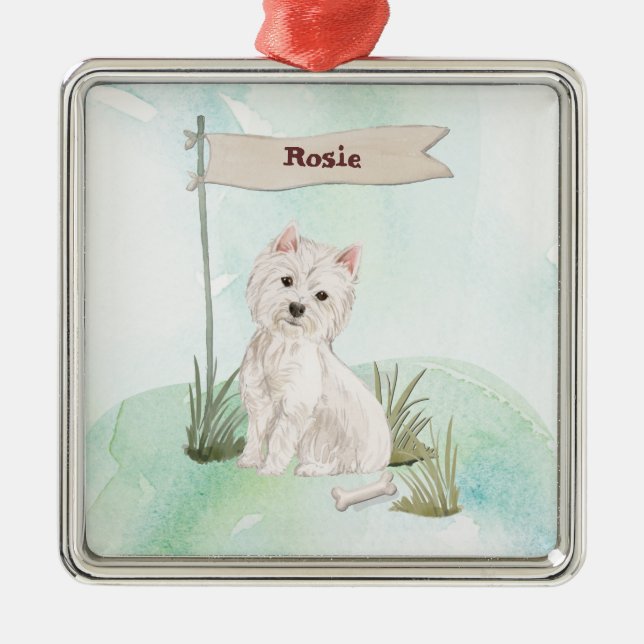 Individuelle Name Westie Pet Dog Ornament Aus Metall (Vorne)