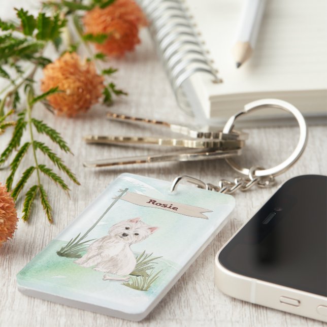 Individuelle Name Westie Pet Dog Schlüsselanhänger (Vorderseite rechts)