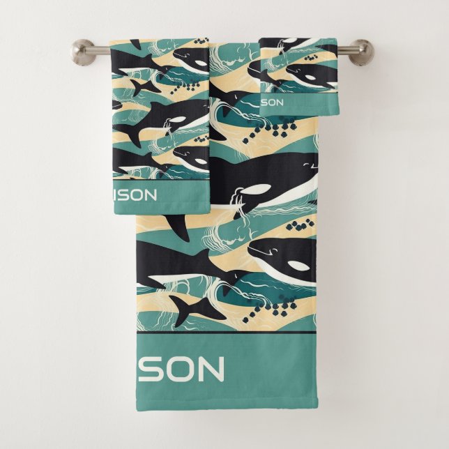 Individuelle Name Whales Pattern Badhandtuch Set (Insitu)
